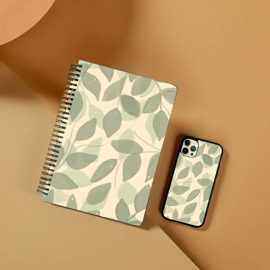 Green Leaves A5 Notebook & Phone Glass Cover Combo