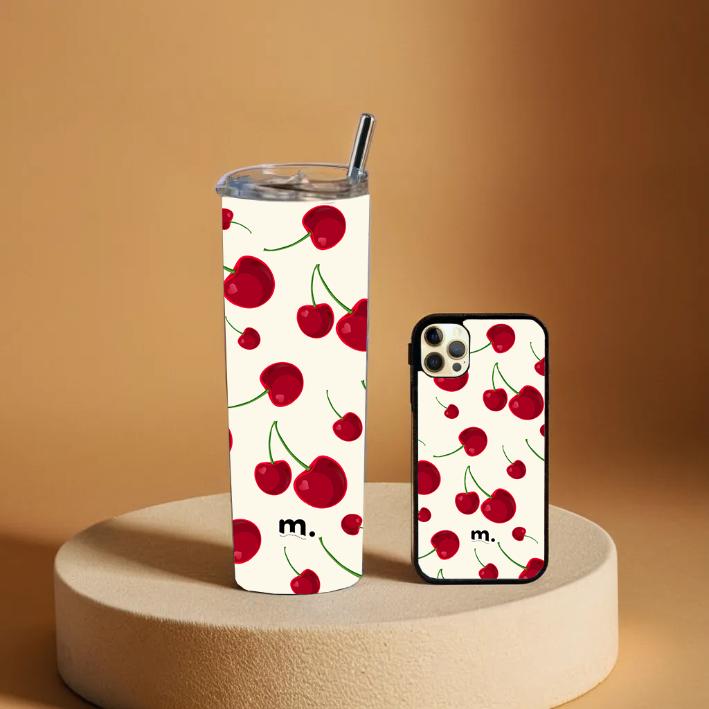 Cherry Tumbler & Phone Glass Cover Combo