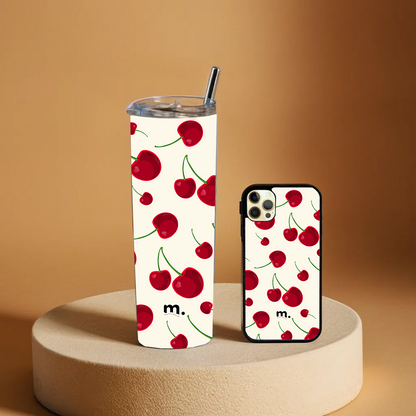 Cherry Tumbler & Phone Glass Cover Combo