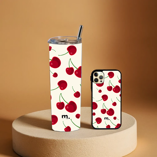 Cherry Tumbler & Phone Glass Cover Combo